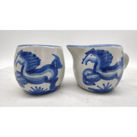 Vtg M.A. Hadley Prancing Horse Creamer and Sugar Bowl NO...
